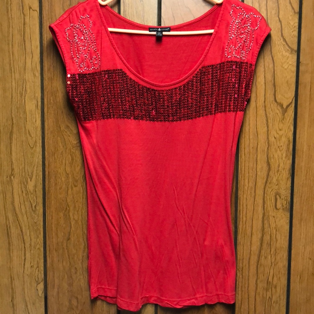 Comfy red blouse with sequins and beaded accents